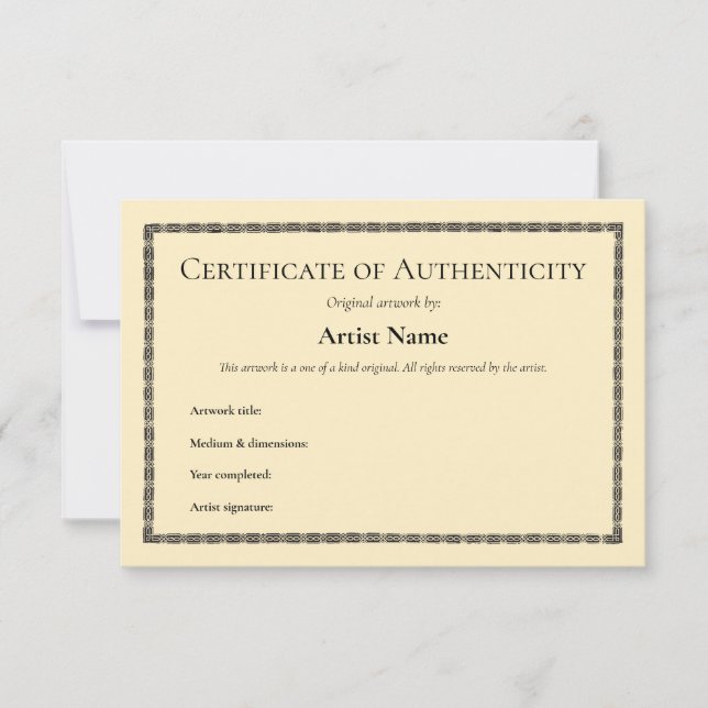 Vintage Art Certificate of Authenticity Thank You Card (Front)