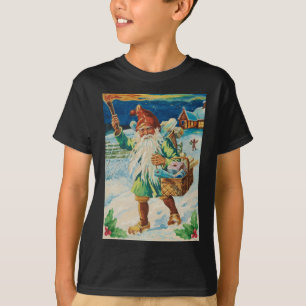 Vintage Art Christmas Gnome Gnomies Santa's Elf Co T-Shirt