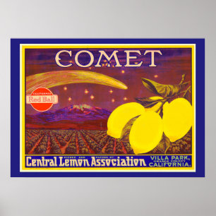 Vintage Art Comet Brand Lemon Label Kitchen Art Poster