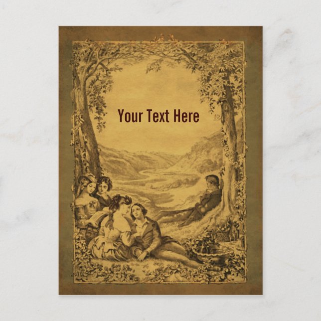 Vintage Art Couples Picnic Customisable Postcard (Front)