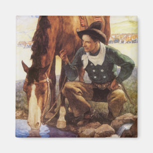 Vintage Art, Cowboy Watering His Horse by NC Wyeth Magnet