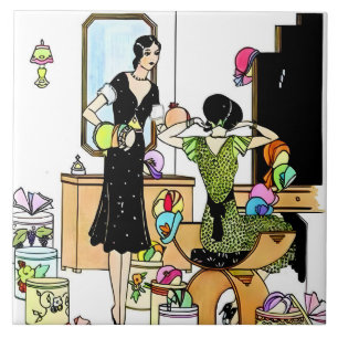 Vintage Art Deco 1920s Hat Shop Illustration  Tile