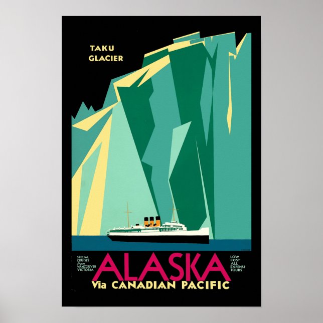 Vintage Art Deco Alaska Tourism Travel Poster (Front)