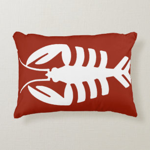 Vintage Art Deco Animal, White Lobster on Red Decorative Cushion
