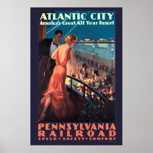 Vintage Art Deco Atlantic City At Night Travel Poster