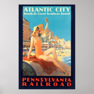 Vintage Art Deco Atlantic City Travel Poster