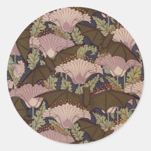 Vintage Art Deco Bat and Flowers Classic Round Sticker