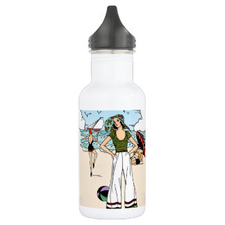 Vintage Art Deco Beach Illustration 1920s Coastal 532 Ml Water Bottle