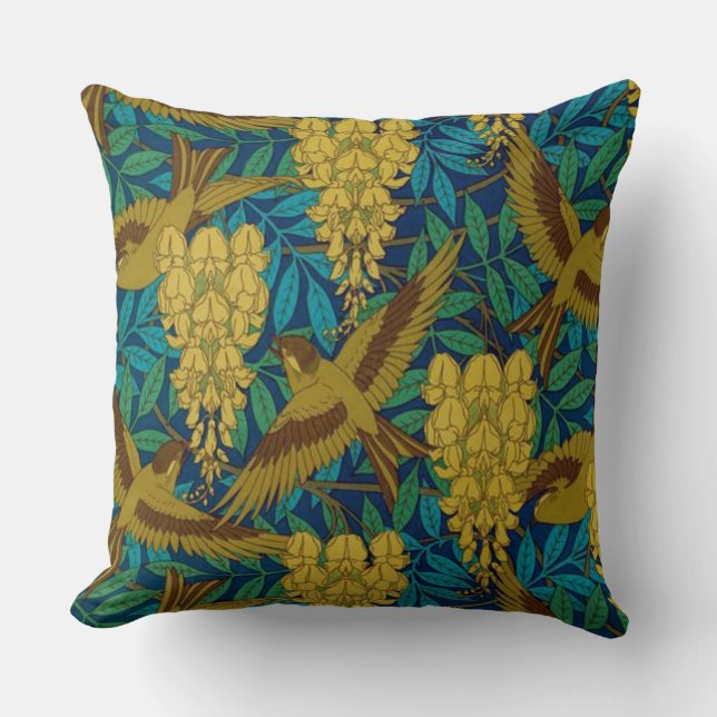Vintage Art Deco Birds and Leaves Cushion (Front)
