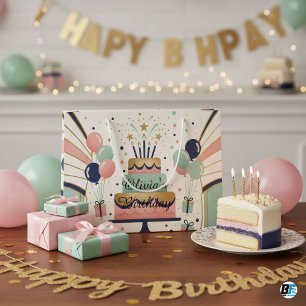 Vintage Art Deco Birthday Cake & Balloons Large Gift Bag