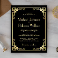 Vintage Art Deco Black Wedding Invitation