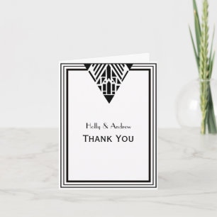 Vintage Art Deco Black White Frame #1 V Thank You Card