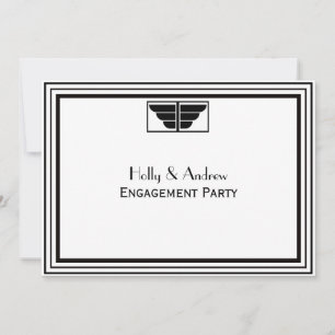 Vintage Art Deco Black White Frame #2 H Engagement Invitation