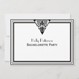Vintage Art Deco Blk Wht Frame #1 H Bachelorette Invitation