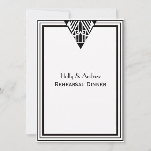Vintage Art Deco Blk Wht Frame #1  V Rehearsal Din Invitation