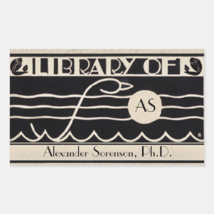 Vintage Art Deco Bookplate Personalised Monogram Rectangular Sticker