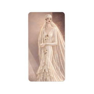 Vintage Art Deco Bridal Fashion Illustration Label