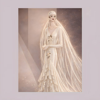 Vintage Art Deco Bridal Fashion Illustration Postcard