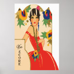 Vintage Art Deco Bridge Tally Poster<br><div class="desc">Stunning art deco-style art of a beautiful lady dressed in red, originally published in the 1920s on a bridge tally card, by the Charles S. Clark Co. Beautiful on any wall, and a perfect gift and memorabilia for the lover of bygone art! Bridge tally cards are used to keep track...</div>