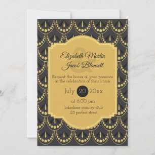 Vintage Art Deco Brown and Gold Wedding Invitation