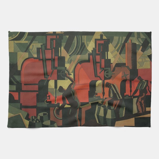 Vintage Art Deco Business Industrial Manufacturing Tea Towel (Horizontal)
