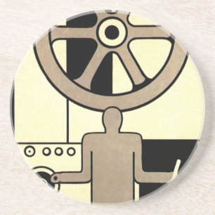 Vintage Art Deco Business Wheel and Machine Worker Coaster
