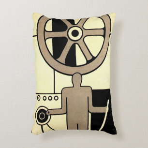 Vintage Art Deco Business Wheel and Machine Worker Decorative Cushion
