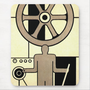 Vintage Art Deco Business Wheel and Machine Worker Mouse Mat