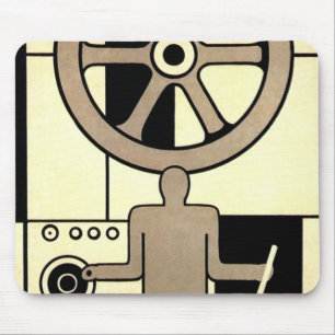 Vintage Art Deco Business Wheel and Machine Worker Mouse Mat