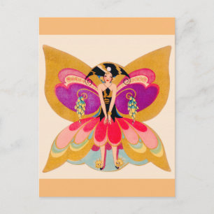 Vintage Art deco butterfly fairy Postcard