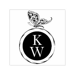 Vintage Art Deco Butterfly Monogram Book Return Self-inking Stamp