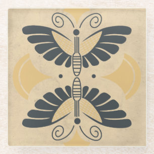 Vintage Art Deco Butterfly Motif Glass Coaster