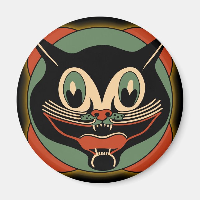 Vintage Art Deco Cat Halloween Magnet (Front)