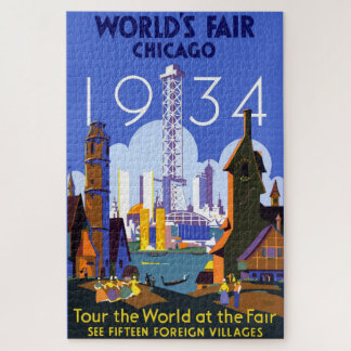 Vintage Art Deco Chicago 1934 World's Fair Poster Jigsaw Puzzle