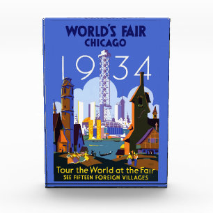 Vintage Art Deco Chicago 1934 World's Fair Poster Photo Block