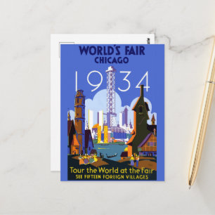 Vintage Art Deco Chicago 1934 World's Fair Poster Postcard