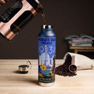 Vintage Art Deco Chicago 1934 World's Fair Poster Water Bottle