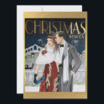 Vintage Art Deco Christmas Wishes Couple Holiday Card<br><div class="desc">A beautiful vintage retro faux foil framed Christmas Wishes art deco woman and man holiday card. Send out one of these gorgeous art deco women holiday cards to friends and family for a unique holiday idea this year. Also perfect for collectors. Check out the Art Deco collection in my store...</div>