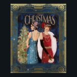 Vintage Art Deco Christmas Women Poster<br><div class="desc">Vintage illustration of two 1940's women dressed for Christmas with a tree in the background</div>