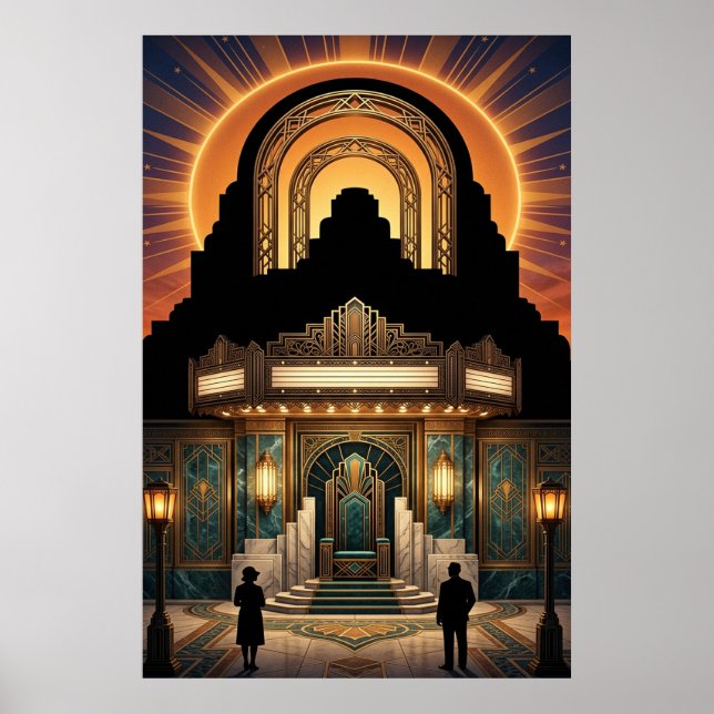 Vintage Art Deco Cinema Entrance Gold & Marble Poster (Front)