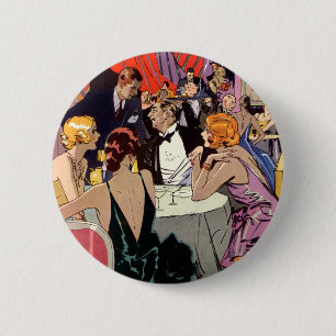 Vintage Art Deco Cocktail Party at Nightclub 6 Cm Round Badge