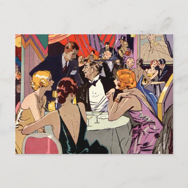 Vintage Art Deco Cocktail Party at Nightclub Postcard (Front)