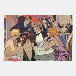 Vintage Art Deco Cocktail Party at Nightclub Tea Towel