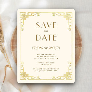 Vintage Art Deco Cream Gold Wedding Photo Save The Date