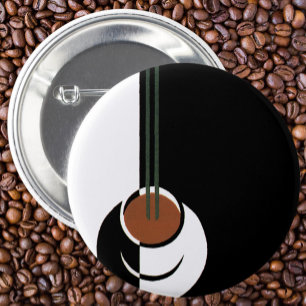 Vintage Art Deco, Cup of Coffee with Steam 6 Cm Round Badge