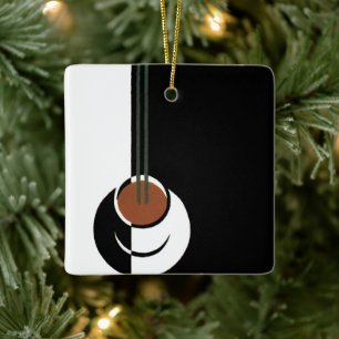 Vintage Art Deco, Cup of Coffee with Steam Ceramic Tree Decoration