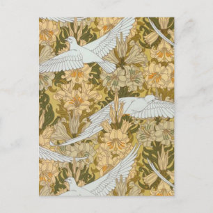 Vintage Art Deco Doves and Flowers Postcard