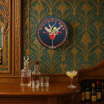 Vintage Art Deco Drink Advertisement Pub or Bar Large Clock<br><div class="desc">This is a digitally enhanced print derived from an antique ca. 1929 art nouveau or art deco style drink advertisement. It features a woman holding a glass and bottle falling into a full wine glass. You can easily personalise the text and customise the background colour with this template.</div>