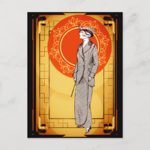 Vintage Art Deco Elegant Lady Postcard