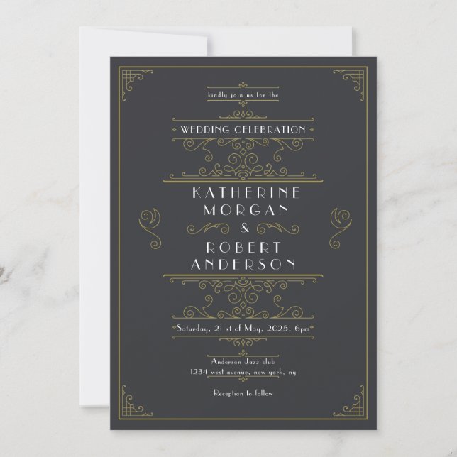 Vintage Art Deco Elegant Wedding Invitation (Front)
